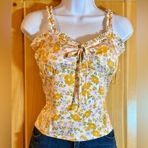 Derek Heart Floral Yellow &White Women Corset style Top ladies size L 2 for $30